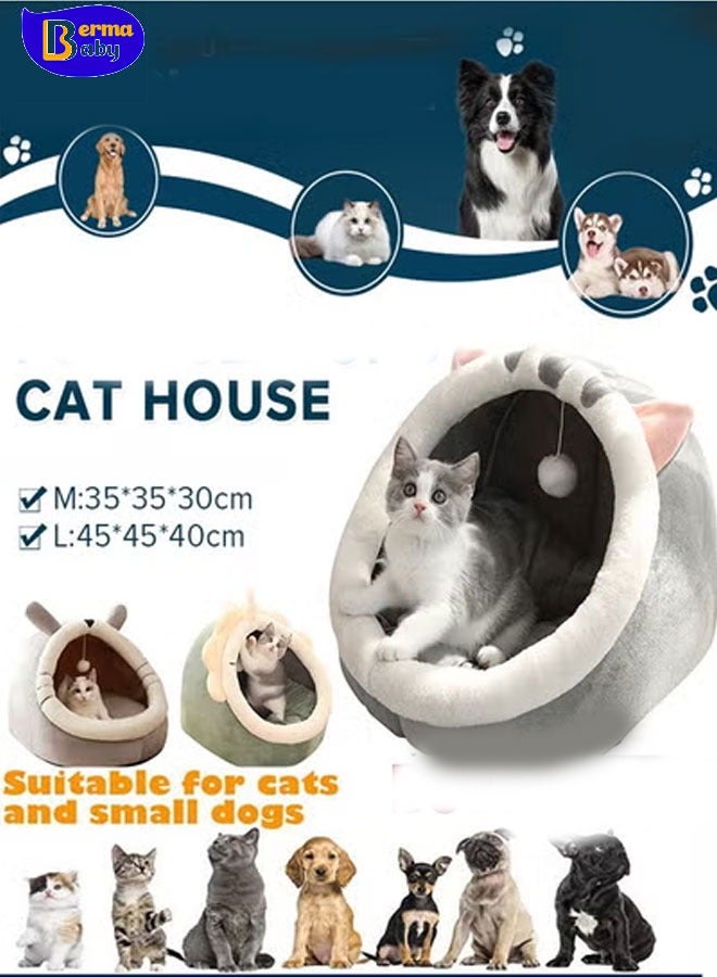 Berma Baby Cat bed Dog bed cute soft pet sleeping bed cat house Cat Beds for Indoor Cats Semi-Enclosed Cat Cave Bed with a Plush Ball Large Space for Cats to Sleep Soft and Comfortable Covered Cat Bed with a Washable and Detachable Mat - Image 1