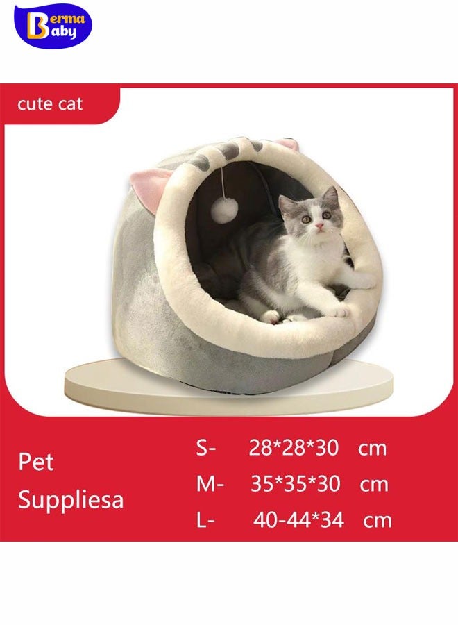 Berma Baby Cat bed Dog bed cute soft pet sleeping bed cat house Cat Beds for Indoor Cats Semi-Enclosed Cat Cave Bed with a Plush Ball Large Space for Cats to Sleep Soft and Comfortable Covered Cat Bed with a Washable and Detachable Mat - Image 2