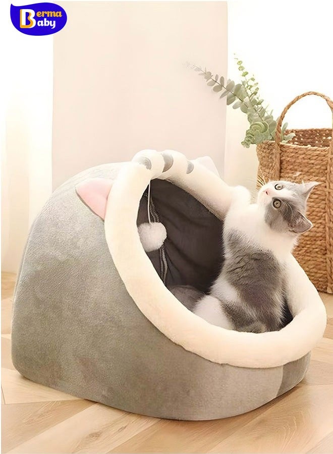 Berma Baby Cat bed Dog bed cute soft pet sleeping bed cat house Cat Beds for Indoor Cats Semi-Enclosed Cat Cave Bed with a Plush Ball Large Space for Cats to Sleep Soft and Comfortable Covered Cat Bed with a Washable and Detachable Mat - Image 3