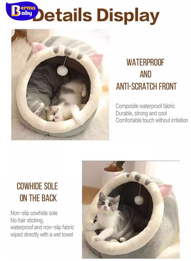 Berma Baby Cat bed Dog bed cute soft pet sleeping bed cat house Cat Beds for Indoor Cats Semi-Enclosed Cat Cave Bed with a Plush Ball Large Space for Cats to Sleep Soft and Comfortable Covered Cat Bed with a Washable and Detachable Mat - Image 4
