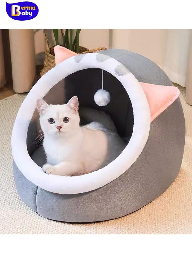 Berma Baby Cat bed Dog bed cute soft pet sleeping bed cat house Cat Beds for Indoor Cats Semi-Enclosed Cat Cave Bed with a Plush Ball Large Space for Cats to Sleep Soft and Comfortable Covered Cat Bed with a Washable and Detachable Mat - Image 5