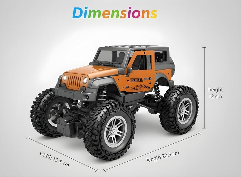 Brand Conquer Remote Control Off Road Car for Kids, Rechargeable Thar Toy with Mist Spray, Openable Doors, Front LED, Shock Absorbers, 2WD, Mobile Connect, USB-C Port & 75ft Range (Thar Black) - Image 3
