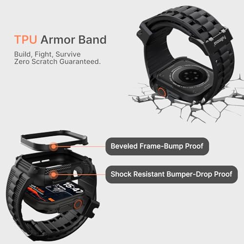 Fullmosa Compatible with Apple Watch Bands 49mm Ultra321 Rugged Apple Watch Strap Ultra with Military Grade Shockproof Bumper Case Screen Protector for Men Women Black - Image 3