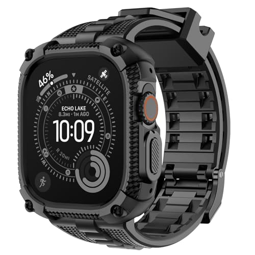 Fullmosa Compatible with Apple Watch Bands 49mm Ultra321 Rugged Apple Watch Strap Ultra with Military Grade Shockproof Bumper Case Screen Protector for Men Women Black - Image 1