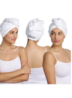 Turbie Twist Turbie Twist 3-Pack Cotton Hair Towel Wrap for Beauty, Travel, Gifting - Fast-Drying Hair Turban for Luxurious Hair Care - For All Hair Types & Lengths - White  - Image 1