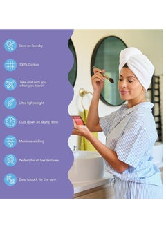 Turbie Twist Turbie Twist 3-Pack Cotton Hair Towel Wrap for Beauty, Travel, Gifting - Fast-Drying Hair Turban for Luxurious Hair Care - For All Hair Types & Lengths - White  - Image 3