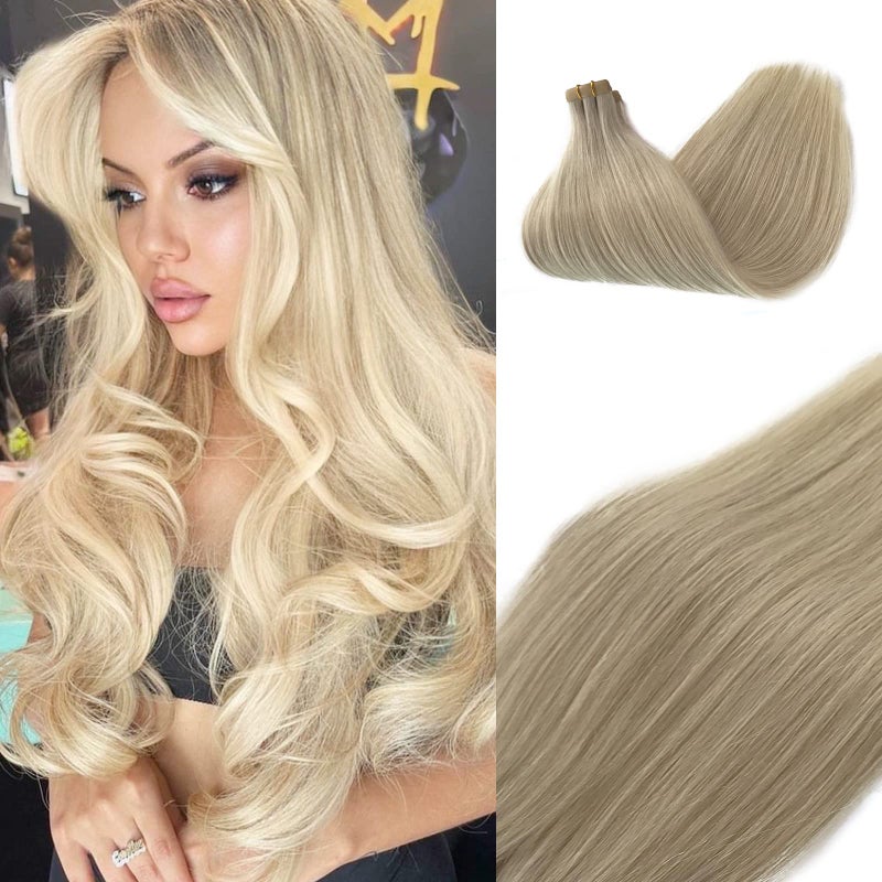 Ice White Tape in Hair Extensions Human Hair for WomenIce White Seamless Skin Weft Tape in Soft Straight 100 Real Human Hair Extensions Tape ins Invisible Hair Extensions 14Inch Glue in Extensions