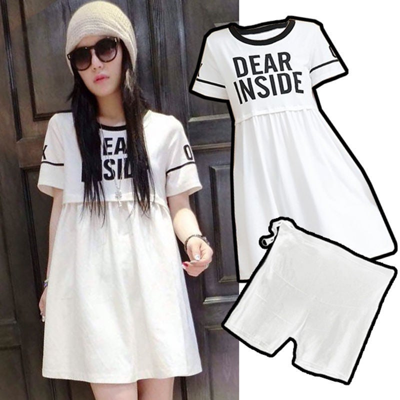 Summer Maternity A-line Dress Tunic Dress White + pregnant women's safety pants White
