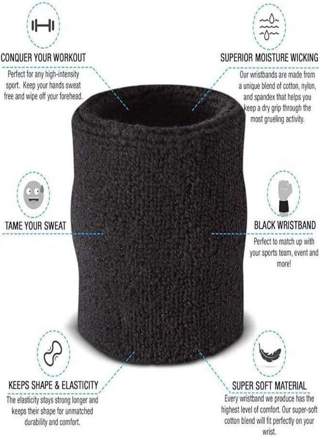 رباط معصم رياضي للكريكيت من ستيفير | رباط معصم سميك من القطن تيري عالي الامتصاص مناسب للصالات الرياضية والتمارين والجري والكريكيت (قطعة واحدة، أسود) - Image 2