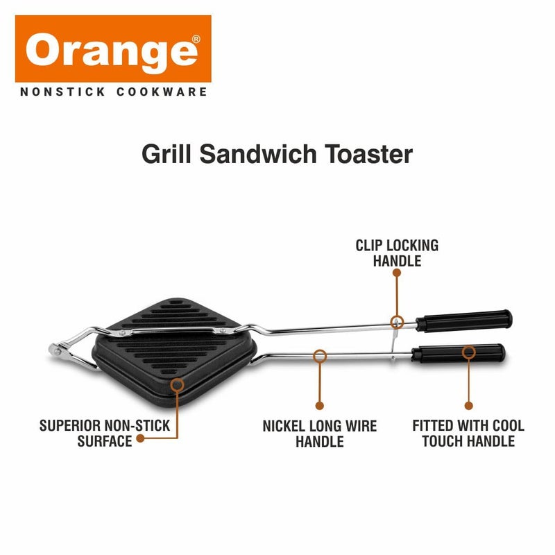Orange Aluminium Non-Stick Grill Sandwich & Toast Maker | Free Nylon Tongs & Scrubber | 1000W | Gas Stove Compatible | Non-Electric | Durable Build | Stylish Black Finish | 1 yr warranty - Image 5
