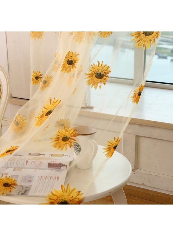 Sunflower Window Curtain, 2PCS Sun Flower Floral Voile Sheer Curtain Panels Tulle for Living Room, Bedroom, Balcony - Rod Pocket Top  - Image 2