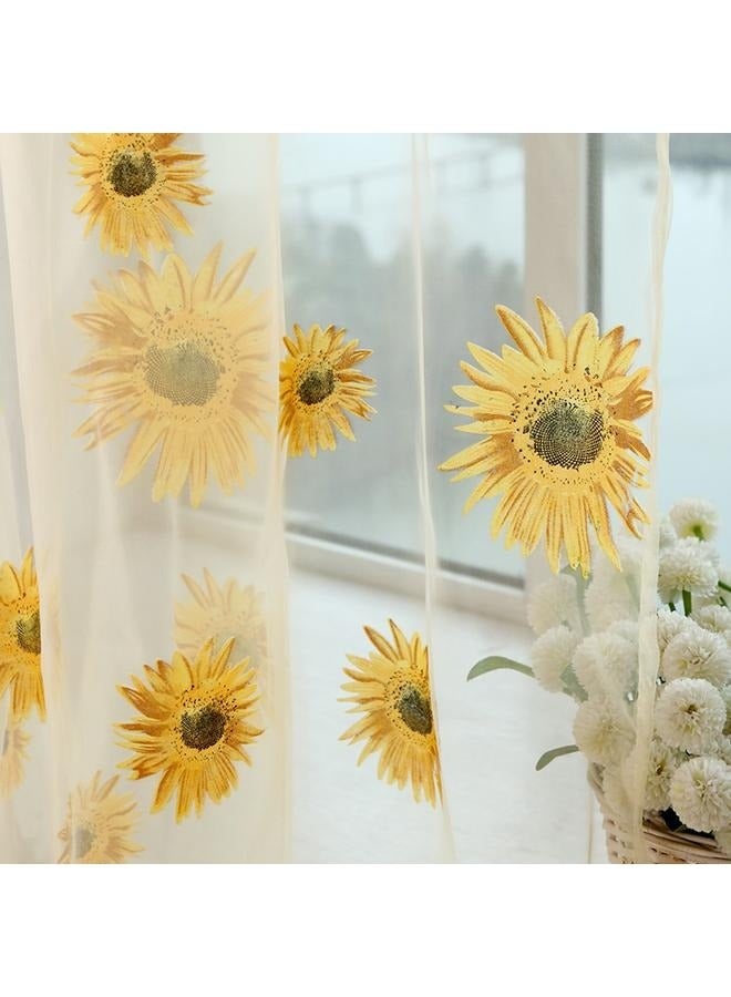 Sunflower Window Curtain, 2PCS Sun Flower Floral Voile Sheer Curtain Panels Tulle for Living Room, Bedroom, Balcony - Rod Pocket Top  - Image 3