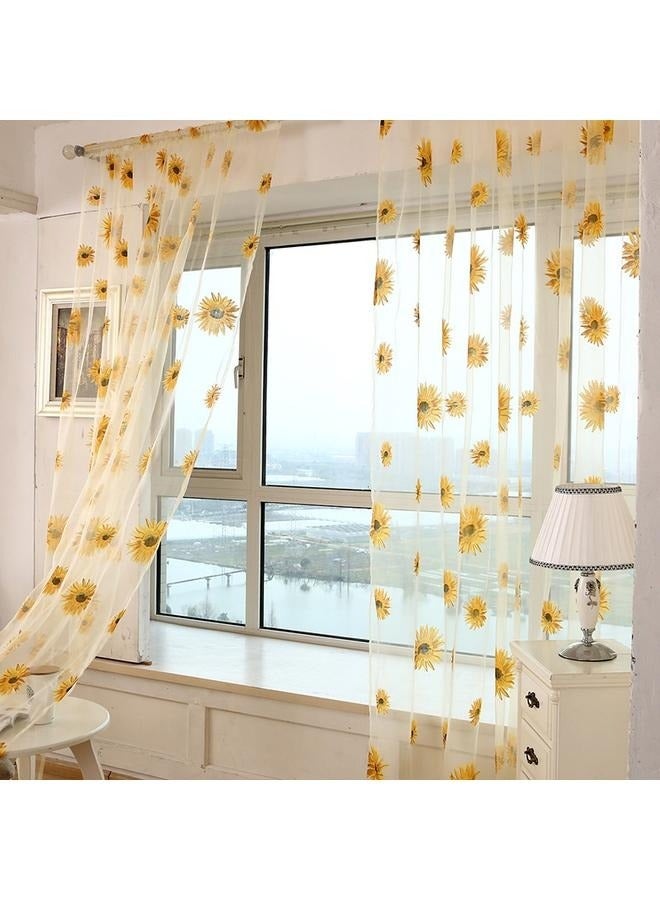 Sunflower Window Curtain, 2PCS Sun Flower Floral Voile Sheer Curtain Panels Tulle for Living Room, Bedroom, Balcony - Rod Pocket Top  - Image 4