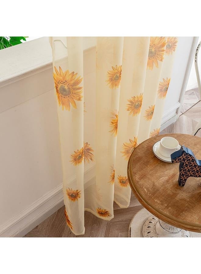 Sunflower Window Curtain, 2PCS Sun Flower Floral Voile Sheer Curtain Panels Tulle for Living Room, Bedroom, Balcony - Rod Pocket Top  - Image 5