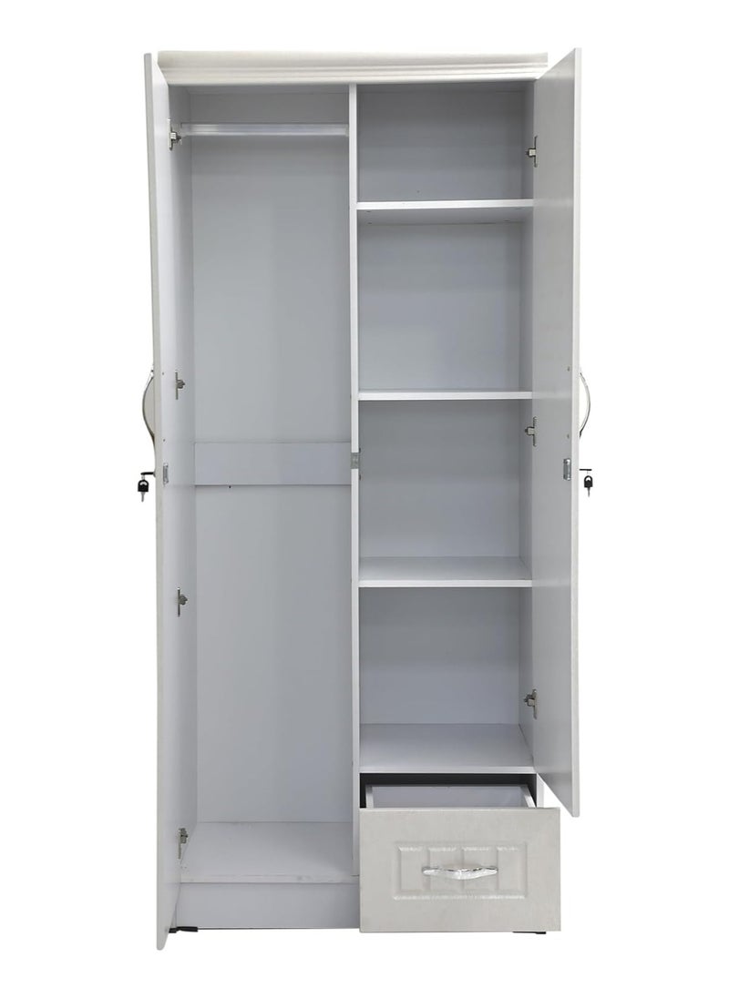 KARNAK Karnak  2 Door Wooden Wardrobe 8821-WHITE Cabinet Cupboard Engineered Wood Perfect Modern Stylish Heavy Duty With Mirror  - Image 2