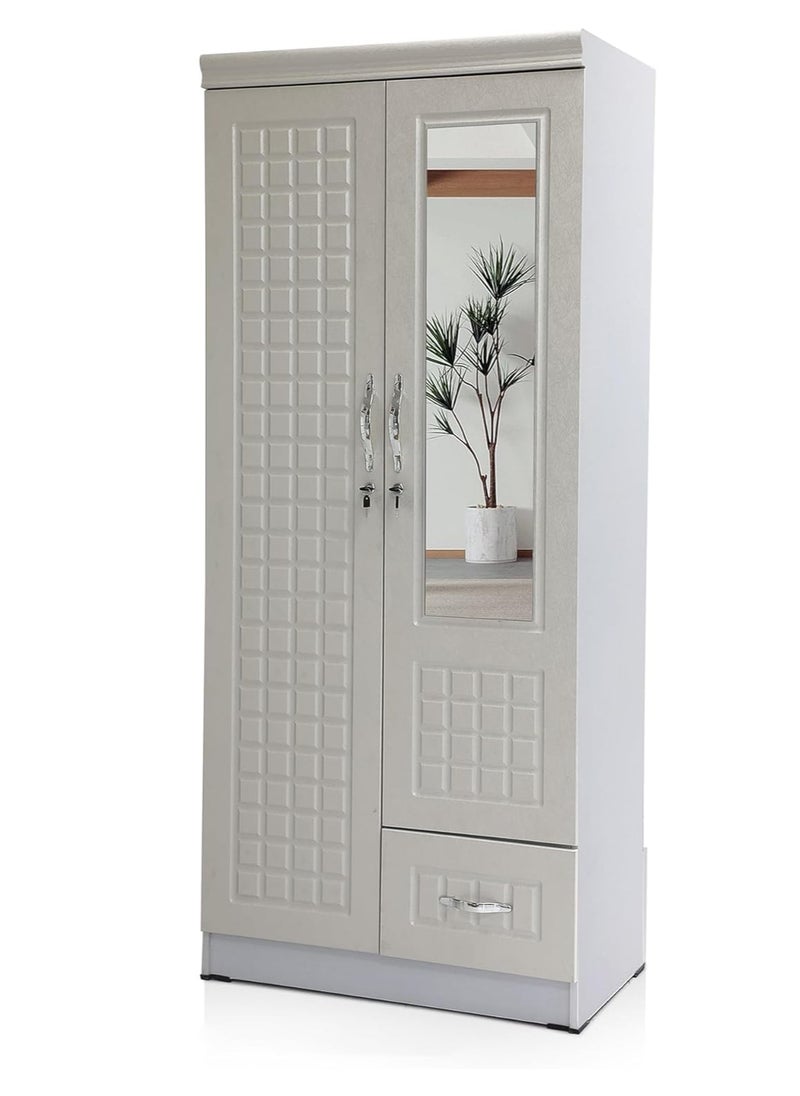 KARNAK Karnak  2 Door Wooden Wardrobe 8821-WHITE Cabinet Cupboard Engineered Wood Perfect Modern Stylish Heavy Duty With Mirror  - Image 1