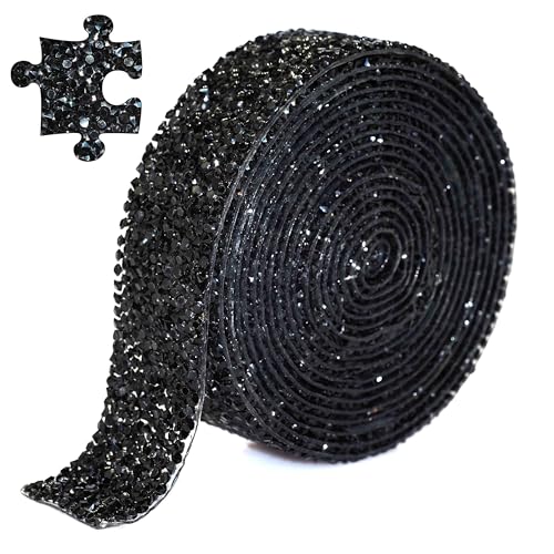 Locacrystal Bling Crystal Resin Rhinestone Diamond RibbonSelfAdhesive Ironon DIY Glitter Gem Stickers for Crafts Cars Clothing Decoration 3cm 3yard Black - Image 1