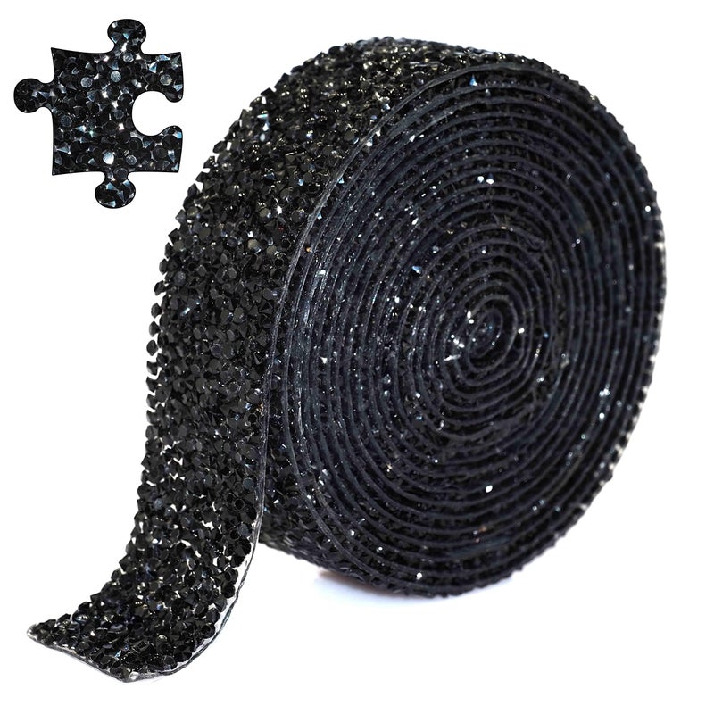 Locacrystal Bling Crystal Resin Rhinestone Diamond RibbonSelfAdhesive Ironon DIY Glitter Gem Stickers for Crafts Cars Clothing Decoration 3cm 3yard Black - Image 3