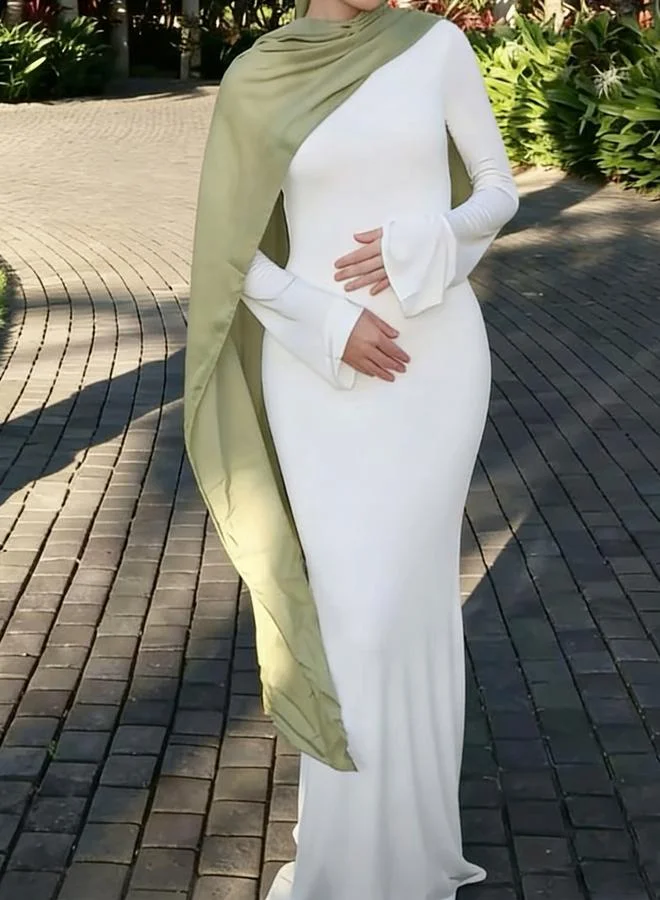 Take Two White Solid Long Sleeves Maxi Dress