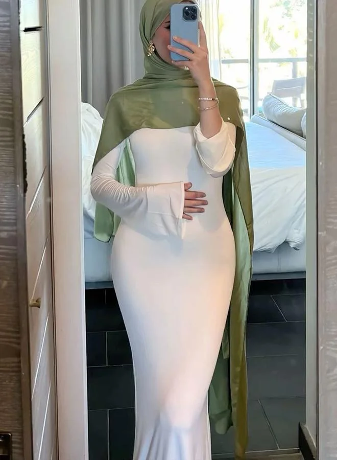 Take Two White Solid Long Sleeves Maxi Dress