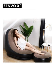 zenvo X Thickened Flocking Inflatable Sofa Set – Lazy Sofa Bed with Footstool, Outdoor Foldable Air Cushion Recliner  - Image 2