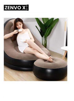 zenvo X Thickened Flocking Inflatable Sofa Set – Lazy Sofa Bed with Footstool, Outdoor Foldable Air Cushion Recliner  - Image 3