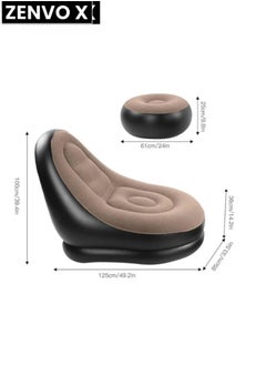 zenvo X Thickened Flocking Inflatable Sofa Set – Lazy Sofa Bed with Footstool, Outdoor Foldable Air Cushion Recliner  - Image 4