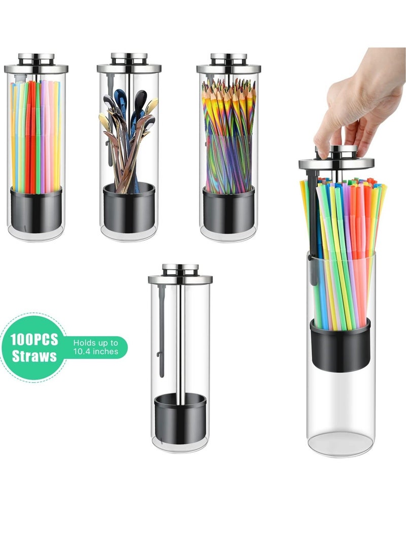 Captaintech 1Pc Glass Straw Dispenser & 100 Colorful Striped Plastic Straws with Stainless Steel Lid - Transparent, Multi-Use Holder for Drinking Straws, Stir Sticks, & More - Perfect for Home & Commercial Use - Image 3