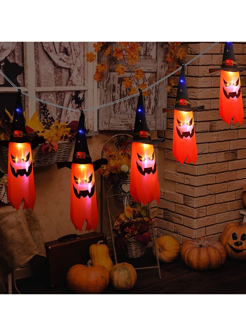 Ghosts Lights 5 LED Multi-Color Decorations Ghost Witch Hat String Lights Battery Powered Hanging Decorations Halloween (Orange Ghost) - Image 1