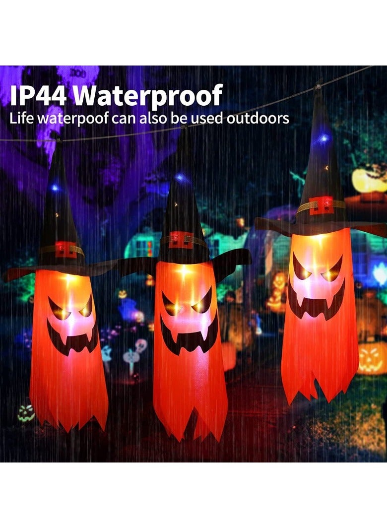 Ghosts Lights 5 LED Multi-Color Decorations Ghost Witch Hat String Lights Battery Powered Hanging Decorations Halloween (Orange Ghost) - Image 2