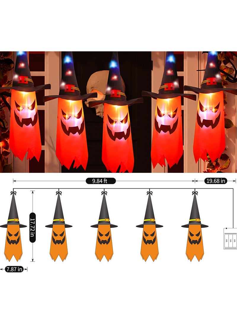 Ghosts Lights 5 LED Multi-Color Decorations Ghost Witch Hat String Lights Battery Powered Hanging Decorations Halloween (Orange Ghost) - Image 3