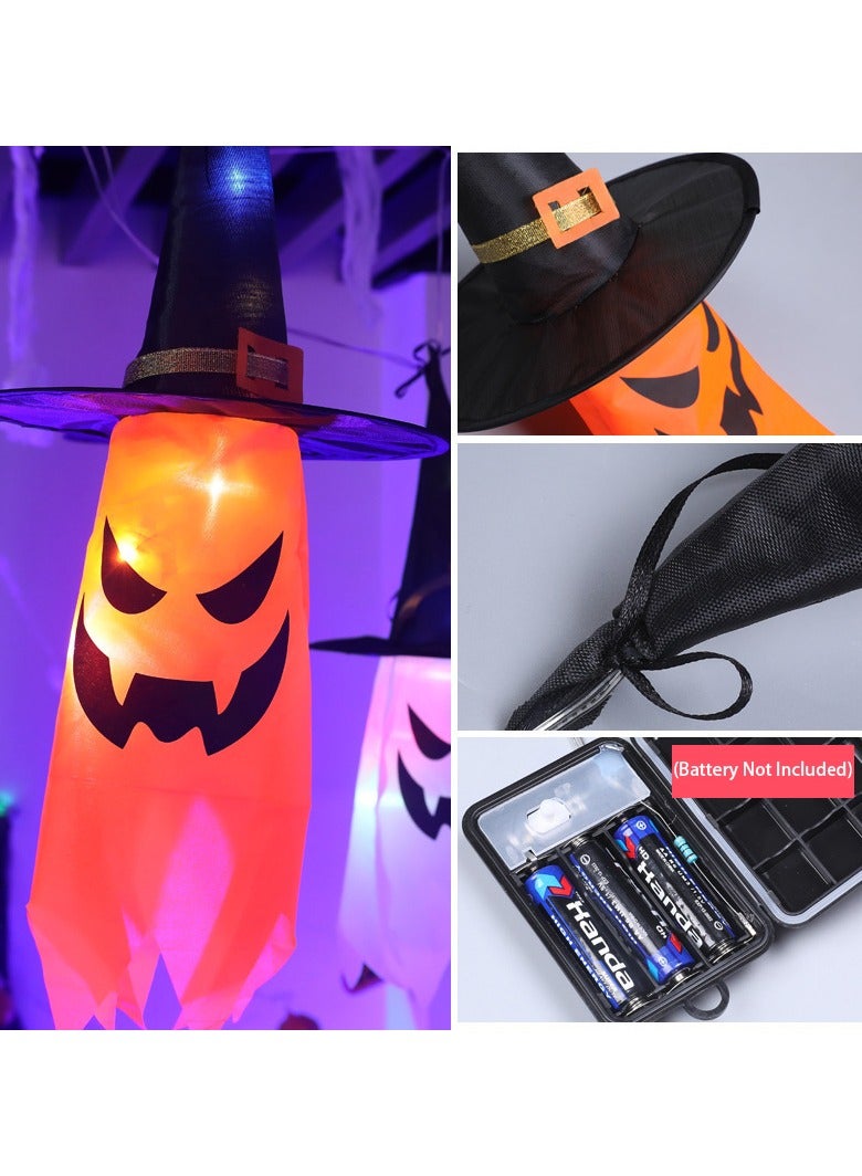 Ghosts Lights 5 LED Multi-Color Decorations Ghost Witch Hat String Lights Battery Powered Hanging Decorations Halloween (Orange Ghost) - Image 4