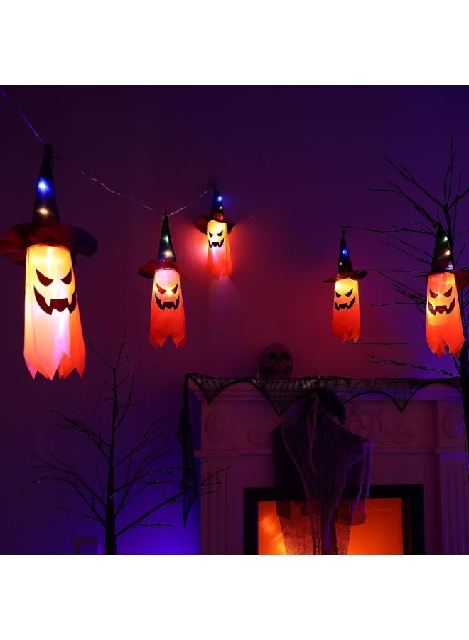 Ghosts Lights 5 LED Multi-Color Decorations Ghost Witch Hat String Lights Battery Powered Hanging Decorations Halloween (Orange Ghost) - Image 5