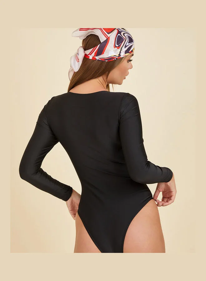Styli Long Sleeves Tie Front Detail Swimsuit