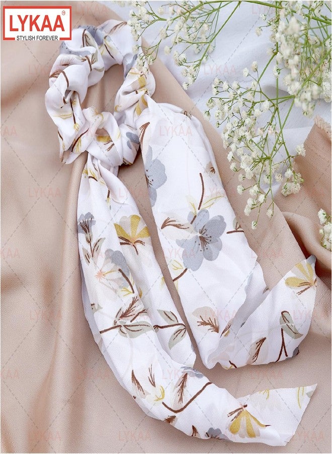 LYKAA Satin Hair Scrunchies for Women & Girls Printed Ponytail Scarf Ribbon Tails Hair Accessories Bandanas Elastic Ties Bow Scrunchies for Girls in Birthday Wedding Party (Pack of 1) White - Image 5