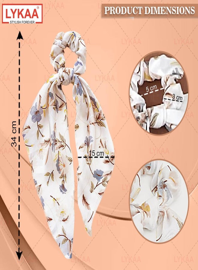 LYKAA Satin Hair Scrunchies for Women & Girls Printed Ponytail Scarf Ribbon Tails Hair Accessories Bandanas Elastic Ties Bow Scrunchies for Girls in Birthday Wedding Party (Pack of 1) White - Image 2