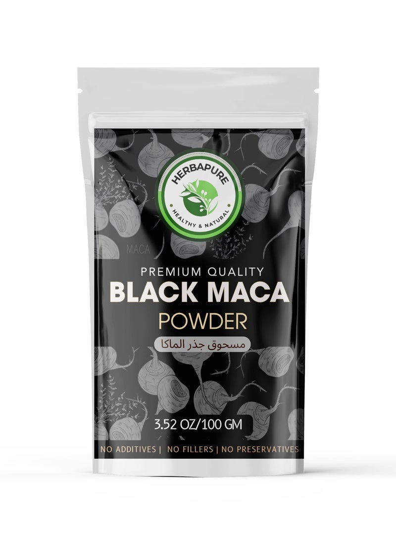 HERBAPURE Black Maca Root Powder 100g – 100% Pure & Natural | Energy ,Hormonal Balance & Stamina Booster | Superfood for Both Men and Women 