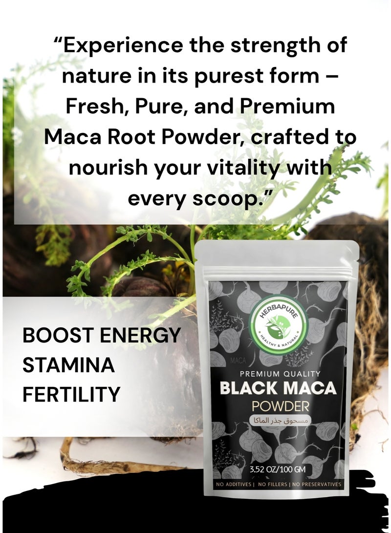 HERBAPURE Black Maca Root Powder 100g – 100% Pure & Natural | Energy ,Hormonal Balance & Stamina Booster | Superfood for Both Men and Women  - Image 2