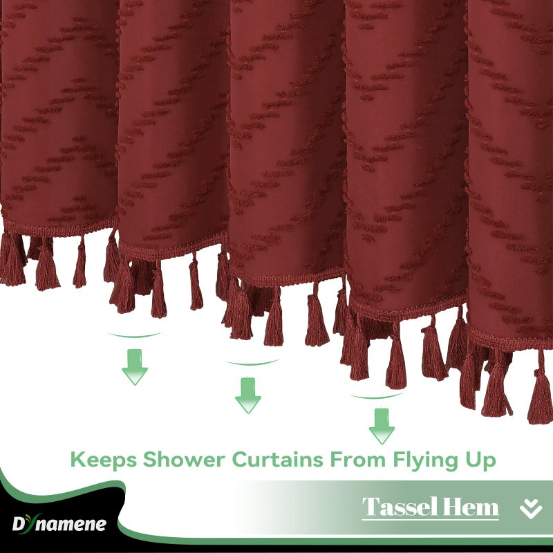 Dynamene ستائر دش طويلة دش طويلة 84 بوصة بوهو طويلة معنقدة شيفرون مخطط الستائر دش الدش للحمام طويل القامة أنيقة مقاومة للماء الستار مجموعة مع خطاف بورغوندي 72x84 - Image 3