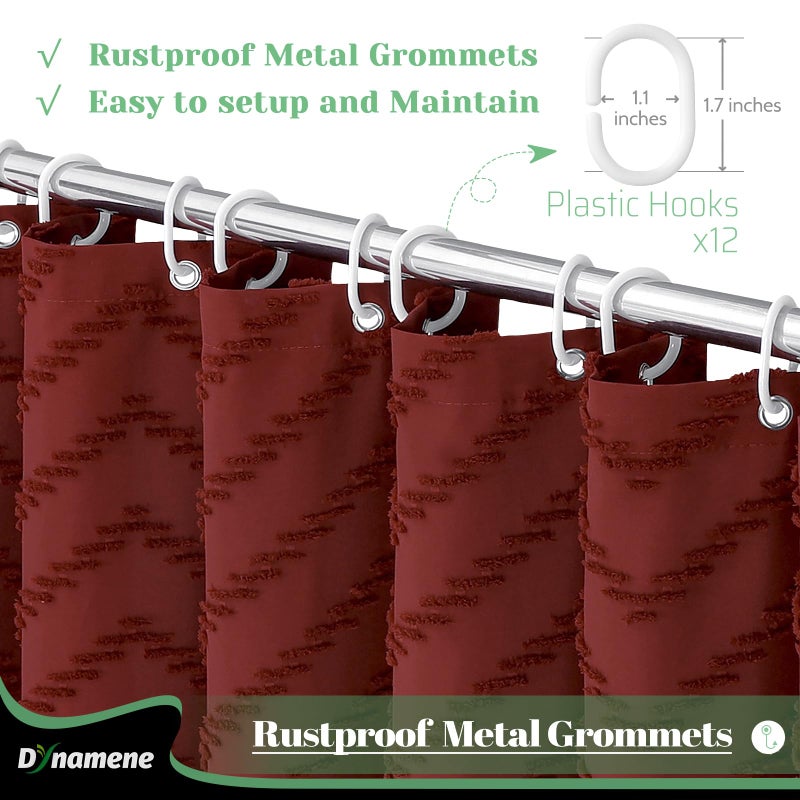Dynamene ستائر دش طويلة دش طويلة 84 بوصة بوهو طويلة معنقدة شيفرون مخطط الستائر دش الدش للحمام طويل القامة أنيقة مقاومة للماء الستار مجموعة مع خطاف بورغوندي 72x84 - Image 4