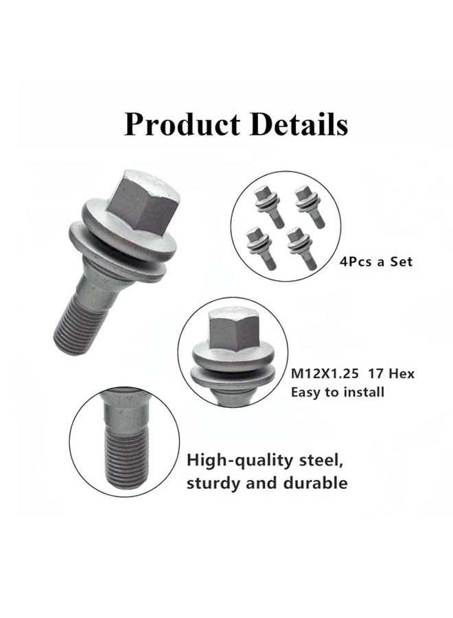 4 Pcs Durable Steel Wheel Bolt Nut Stud Set M12 x 1 25 Thread for Vehicle Upgrades - Image 2