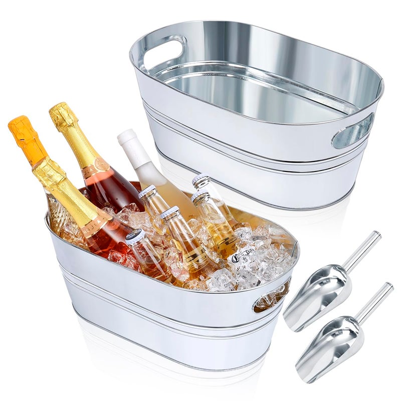 mwellewm Galvanized Tub 2 Pcs 3 Gallon Metal Beverage Ice Buckets for Parties Drink Wine Beer Champagne Vintage Tin Large Buckets with Scoops for Cocktail Mimosa Bar Supplies - Image 1