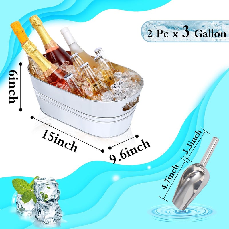 mwellewm Galvanized Tub 2 Pcs 3 Gallon Metal Beverage Ice Buckets for Parties Drink Wine Beer Champagne Vintage Tin Large Buckets with Scoops for Cocktail Mimosa Bar Supplies - Image 2