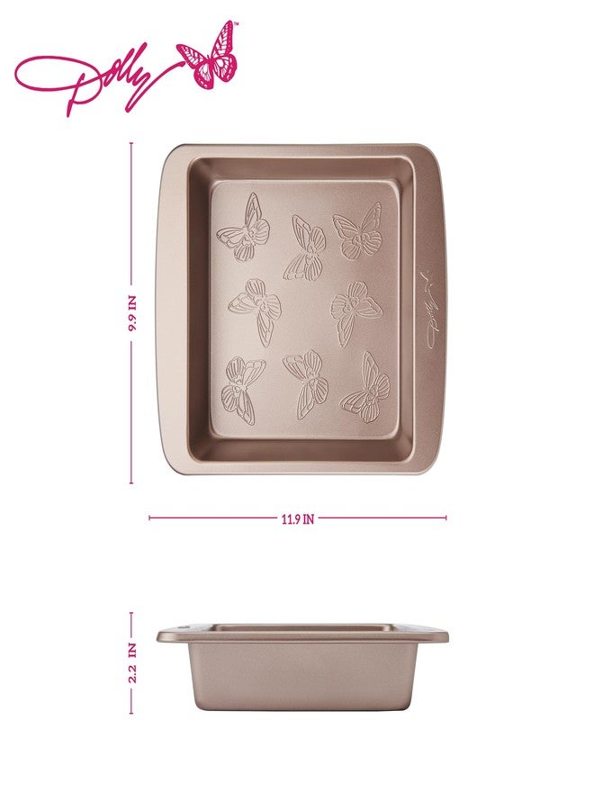 Dolly Parton Butterfly Stamp Square Cake Pan - Carbon Steel Nonstick Bakeware with Textured Butterfly Design, Durable Rolled Rim, Oven Safe to 450F, Perfect for Cakes, Cheesecakes and Savory Bakes - Image 2