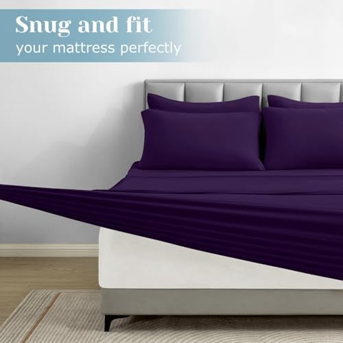 BYSURE 6 Pieces Non-Slip Super Soft Bed Sheet Set(King, Purple), Wrinkle-Free and T-Shirt-Like Spandex Blend Sheets with 18-inch Deep Pocket, 4-Way Soft Stretch Bed Sheets - Image 5