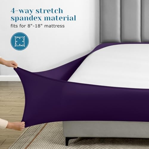 BYSURE 6 Pieces Non-Slip Super Soft Bed Sheet Set(King, Purple), Wrinkle-Free and T-Shirt-Like Spandex Blend Sheets with 18-inch Deep Pocket, 4-Way Soft Stretch Bed Sheets - Image 2