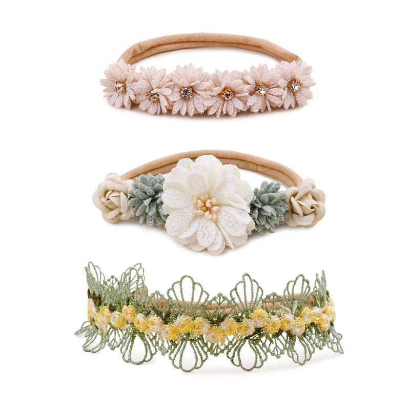 BFNAAgirl Baby Girl Floral Headband Nylon Flower Crown Elastic Hairband 3pcs Hair Accessories Gift for Girls (9571) - Image 1