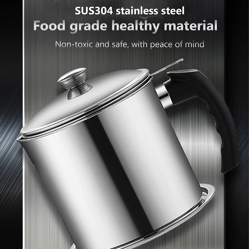 Yorten Oil Filter Stainless Steel Household Oil Pot with Lid Cooking Oil Fat Separator for Filter Residue - Image 3