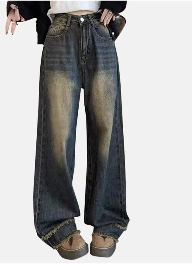 يونيكي Blue Straight Fit High-Rise Heavy Fade Denim Jeans