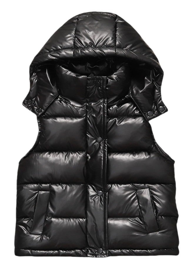 Happy Cherry Girls Metallic Thermal Vest Toddler Baby Winter Warm Jacket Hoodie Kids Shiny Sleeveless Snow Down Coats Waistcoat - Image 1